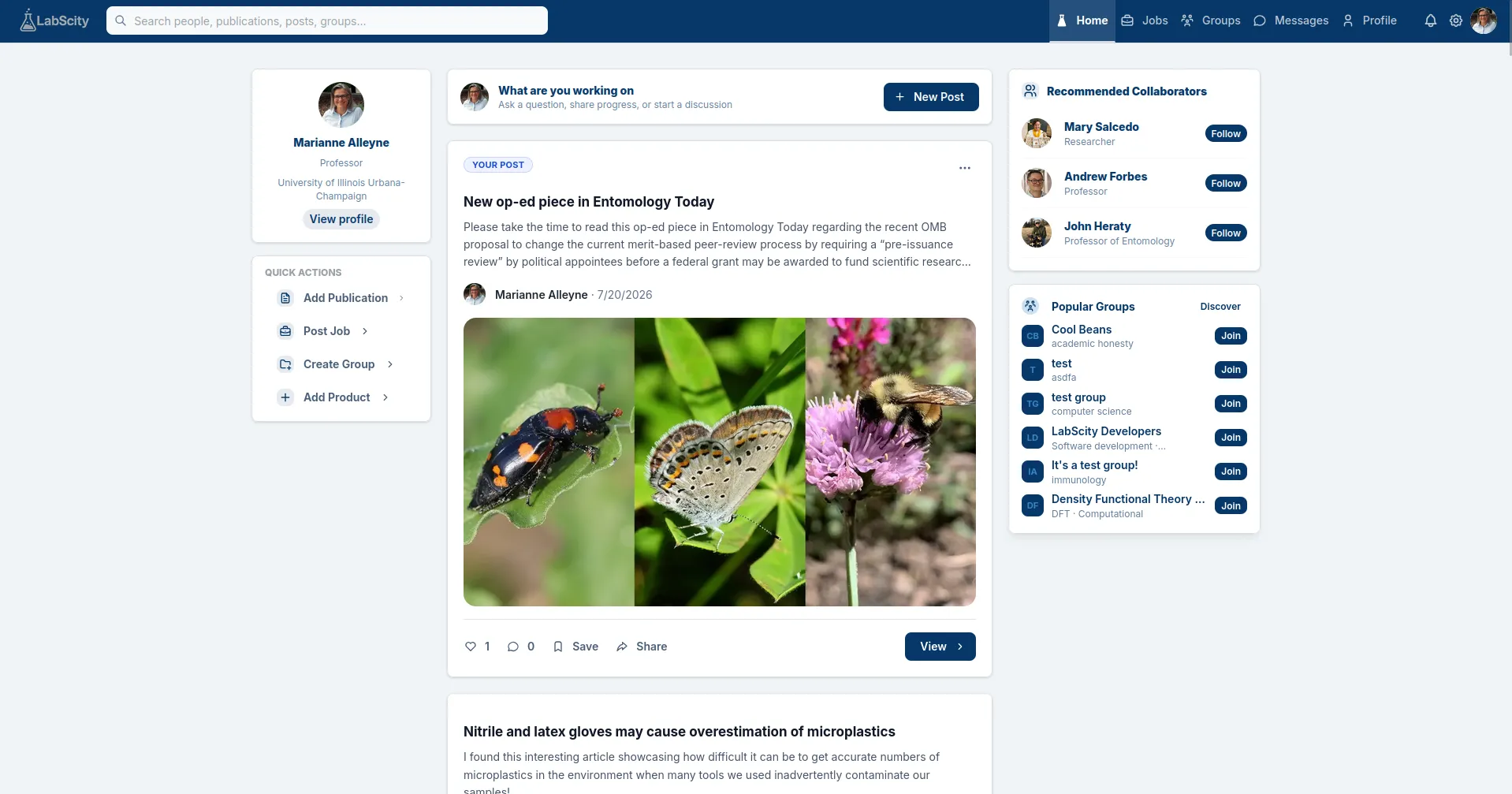 Screenshot of LabScity home feed